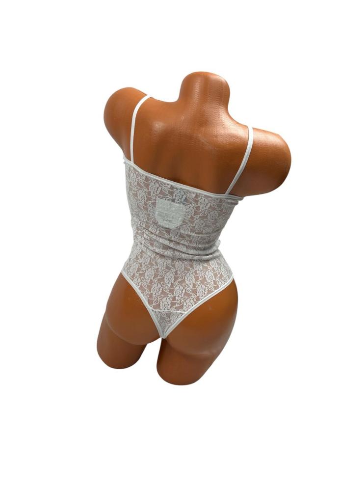 Body din Dantelă Alba cu Bretele Subtiri, Engros